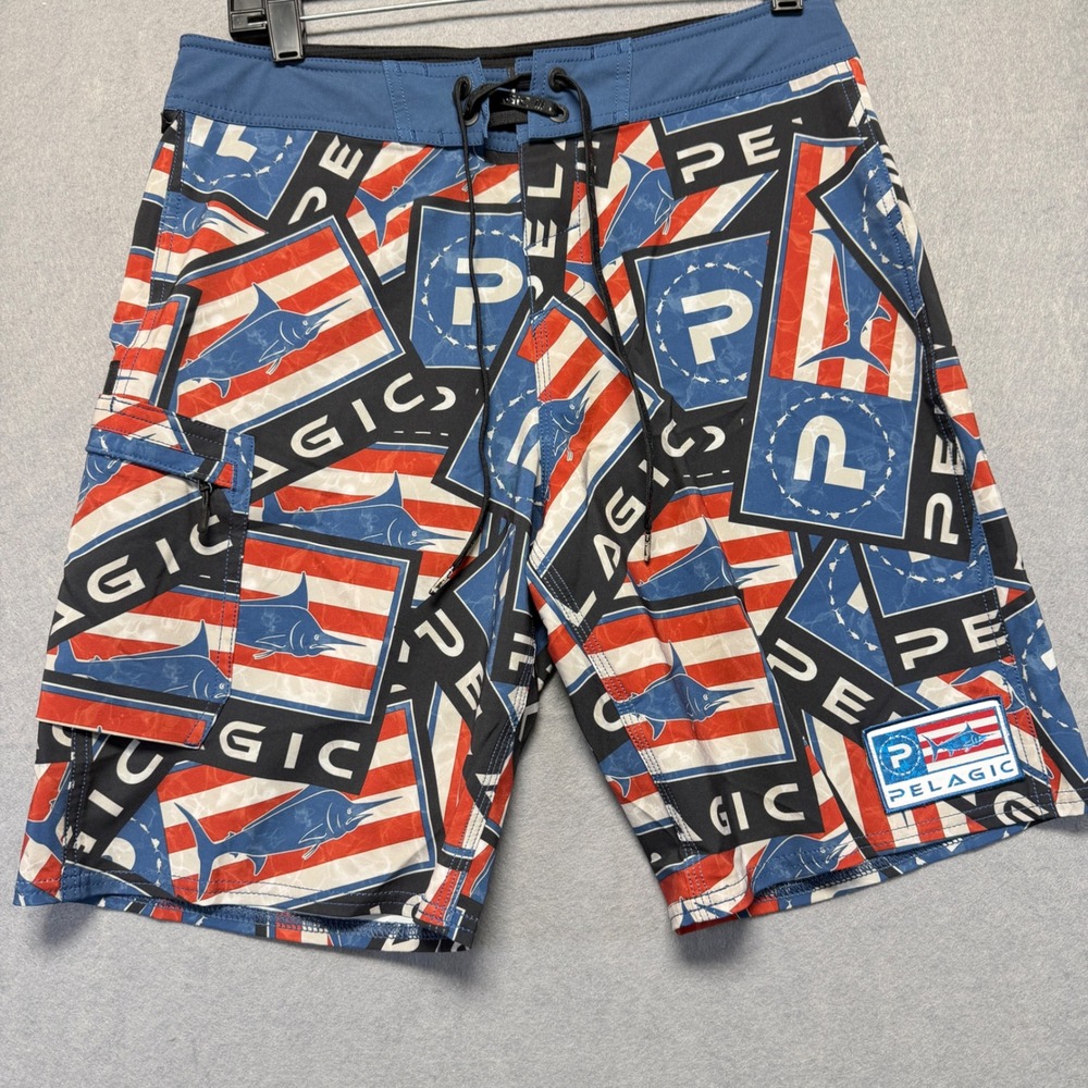 Pelagic USA Flag Marlin‎ Fish Swim Trunks Board Shorts Youth Size 29